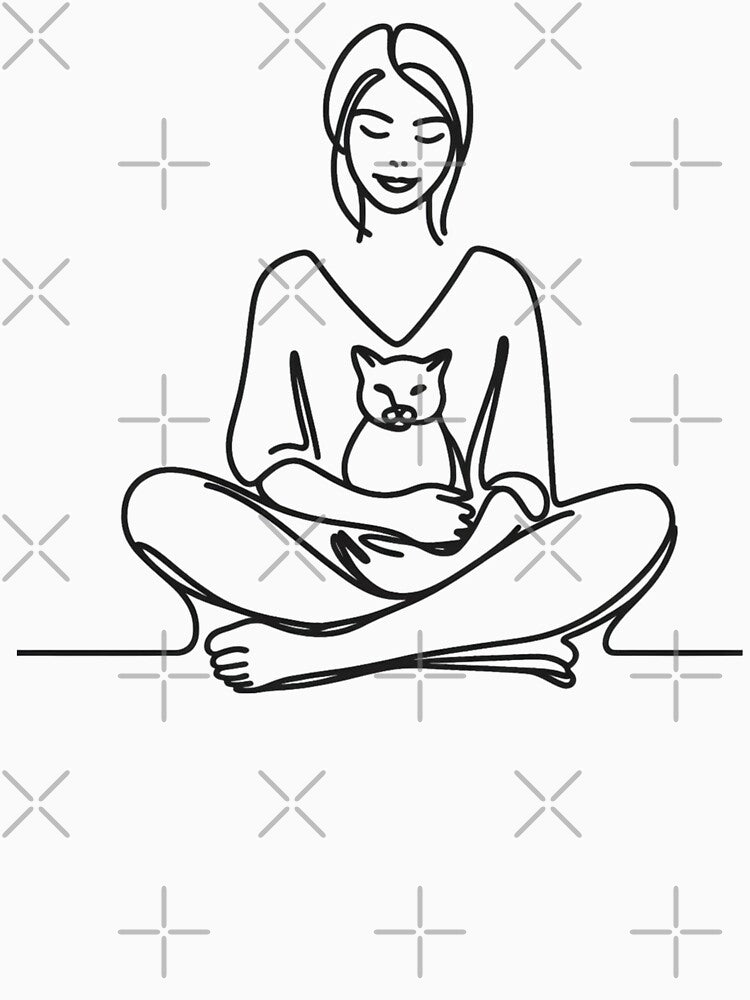 One line woman with cat, Abstract minimal female single line art by MusesWhispers