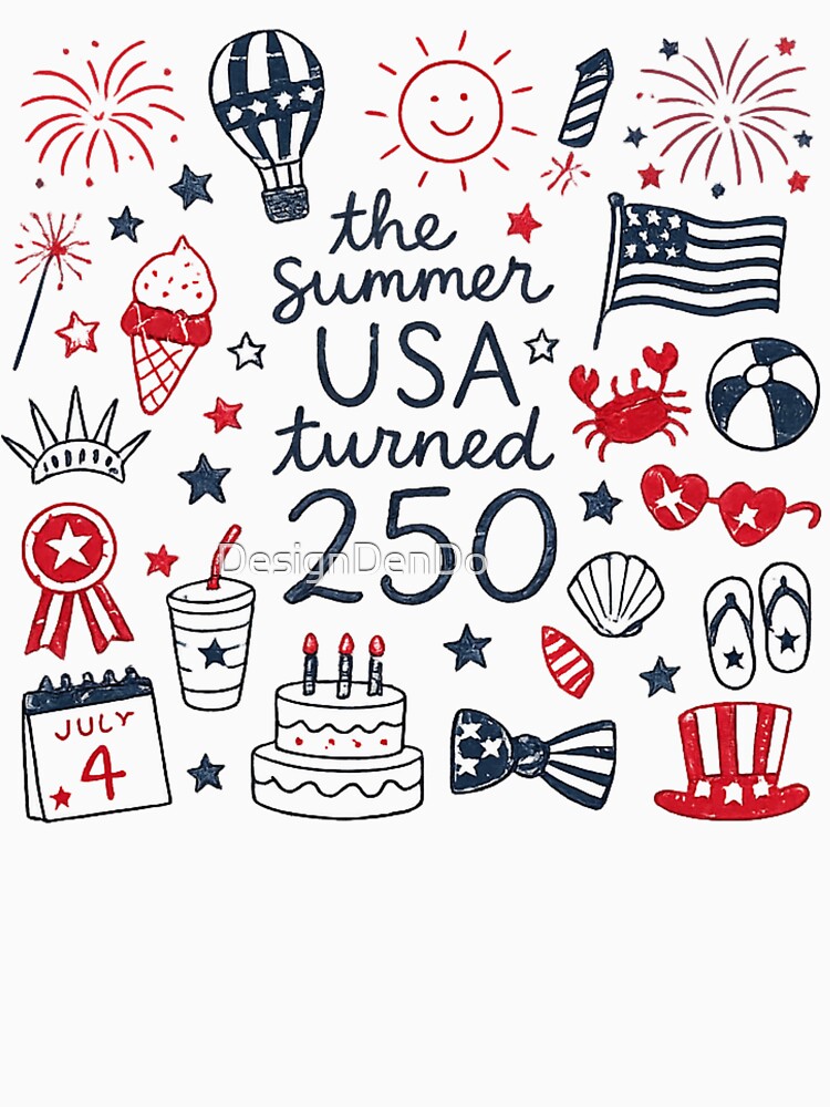 USA 250, America 250th Anniversary, Retro Patriotic Doodle, July 4th by DesignDenDo ⭐⭐⭐⭐⭐