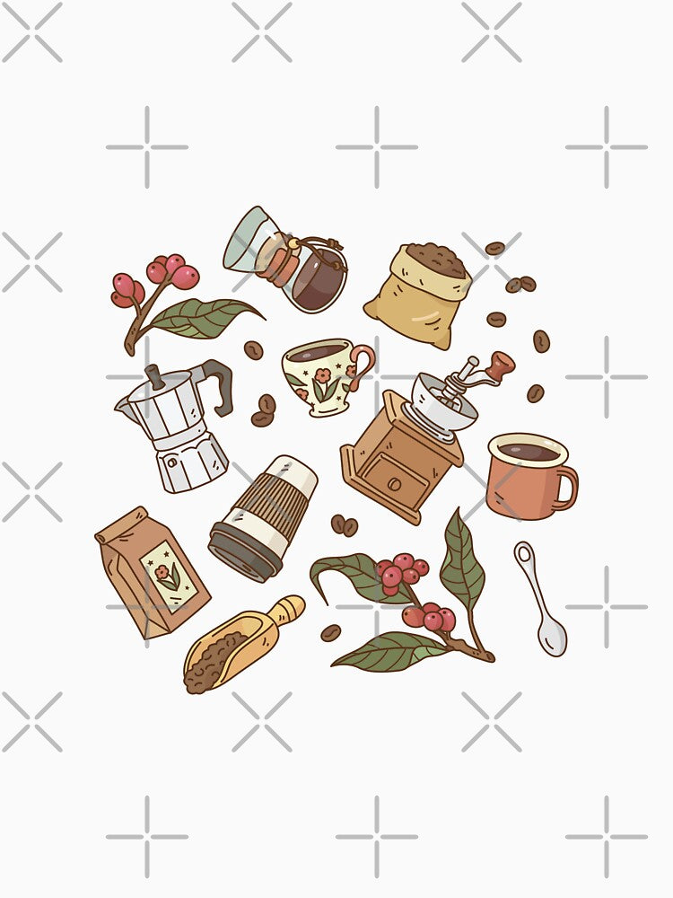 Coffee Break Pattern by Miri-Noristudio Unisex , , , Long Sleeve Tee