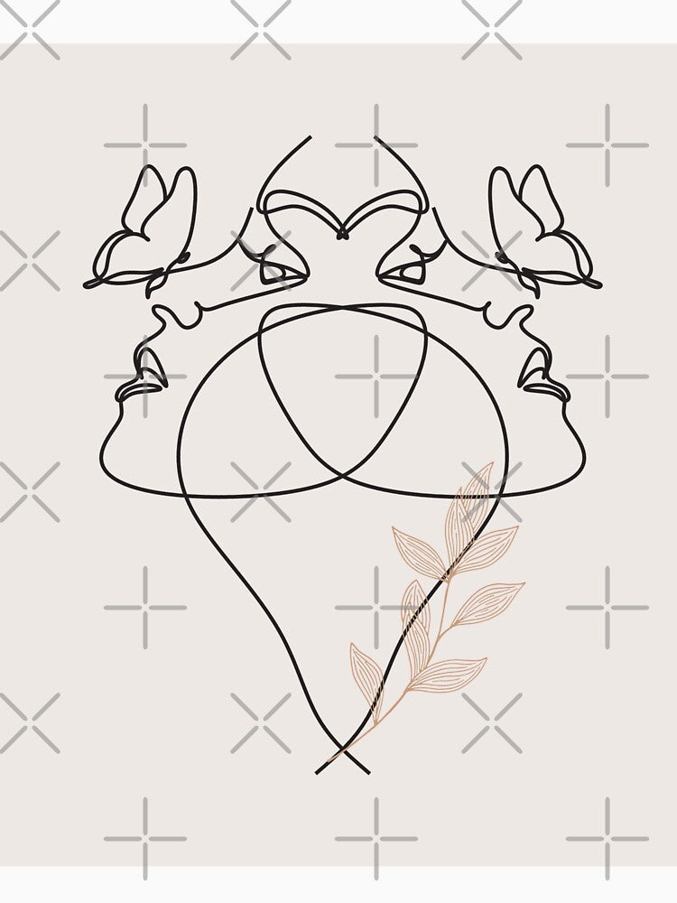 Aesthetic Abstract Woman Face With Butterfly Line Art by adoredigitals