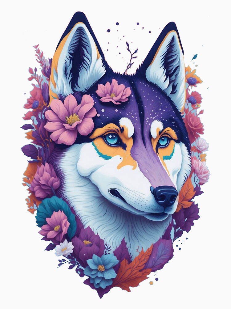 colorful wolf with flowers by PopPizzazz