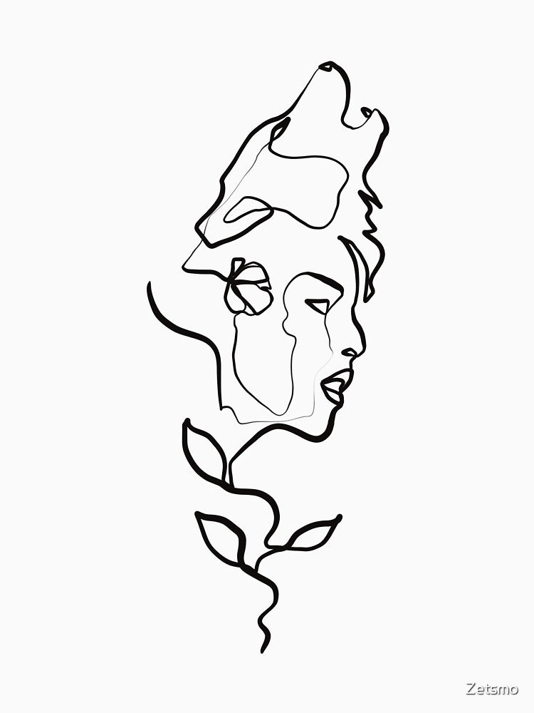 Wolf and Woman One Line Drawing Art Print by Zetsmo