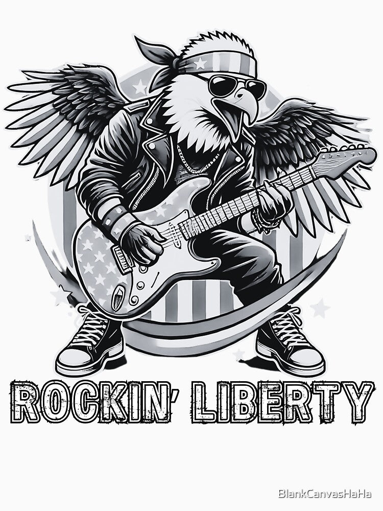 Rockin’ Liberty American Eagle Patriotic Guitar Tee by BlankCanvasHaHa