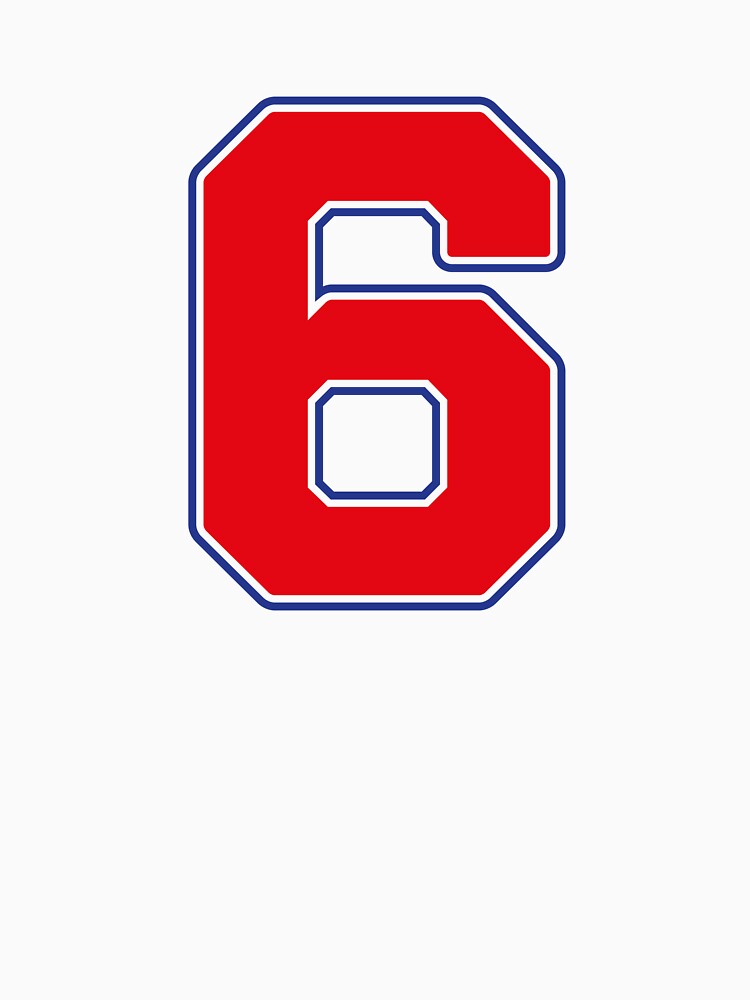 Jersey Number 6 / Player Shirt Number Six (Red with Blue Outline) by STUDIO-72