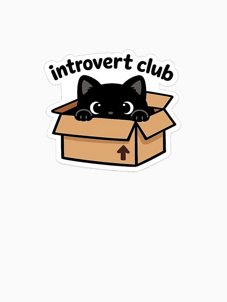Introvert Club Cat In Box Cute Sticker by MyCreatureArt Unisex , , , Long Sleeve Tee