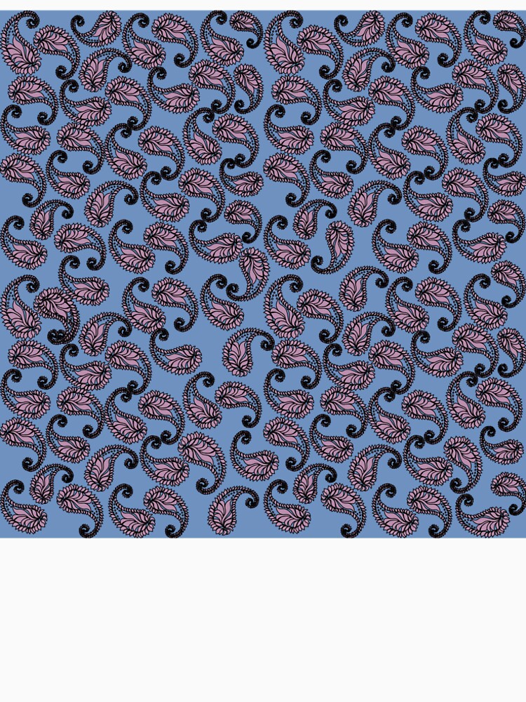 Classic pink paisley bohemian floral seamless pattern on muted blue background. by AdesignbyG
