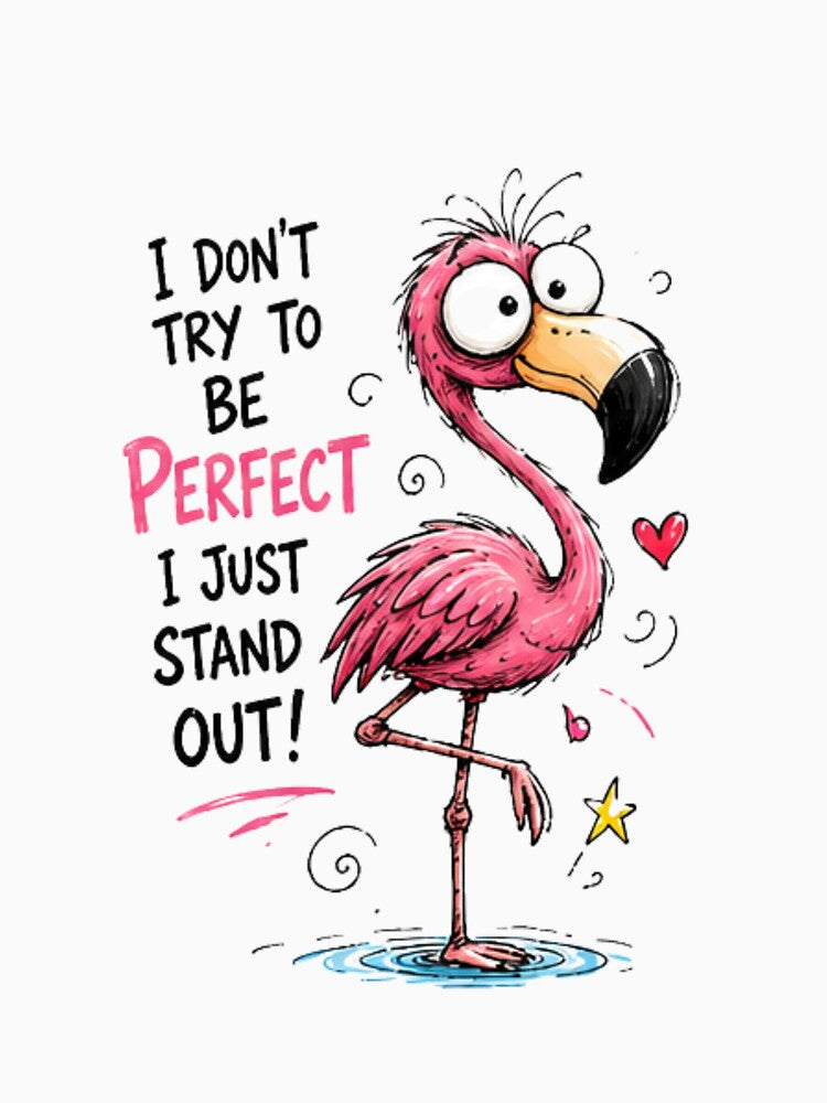 Funny Cartoon Flamingo – Humorous and Positive Doodle Illustration by NABPOD