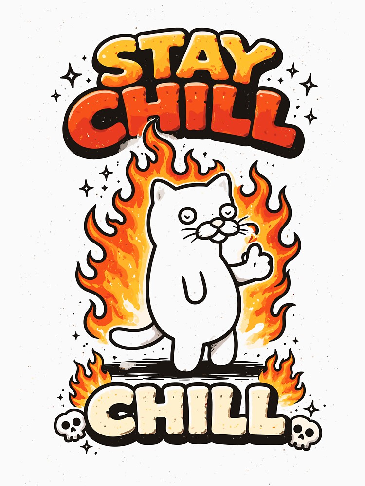 Chill Cat Fire T-Shirt by Matinez Pink