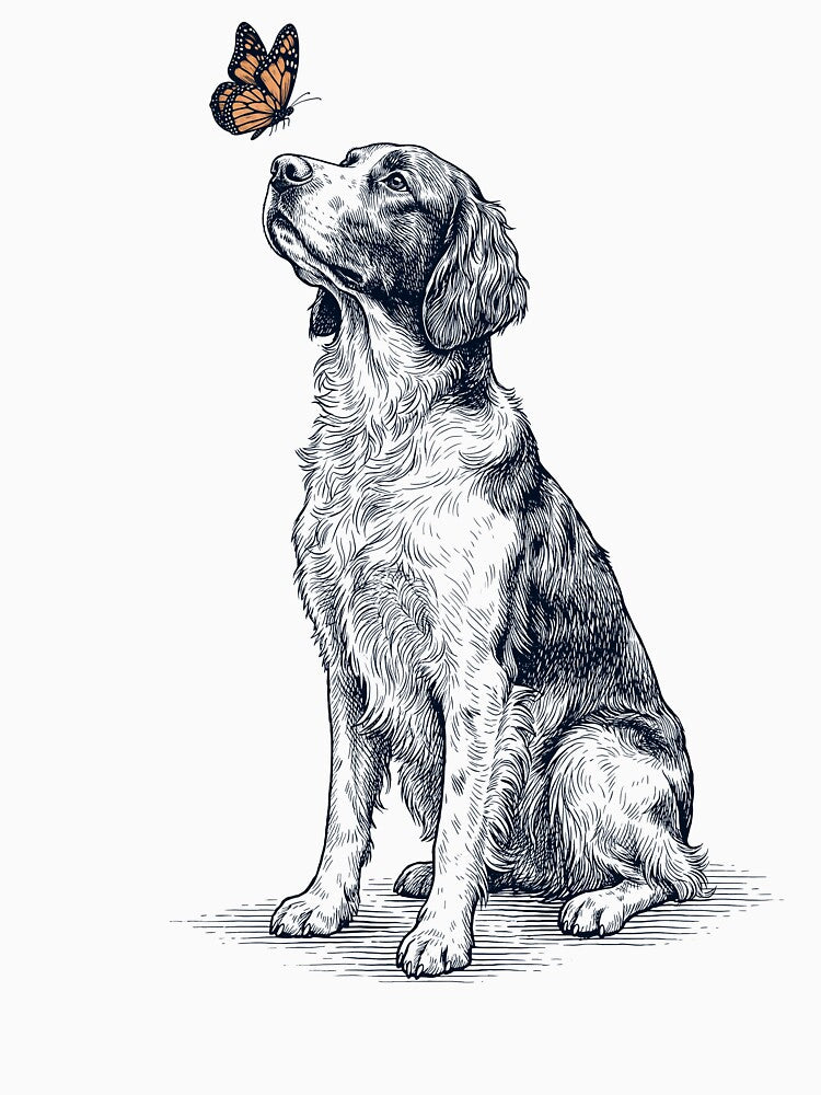 Vintage Irish Red And White Setter with Butterfly Dog Lover by DoodleTortle