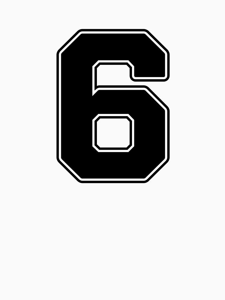 Jersey Number 6 / Player Shirt Number Six (Black with Black Outline) by STUDIO-72