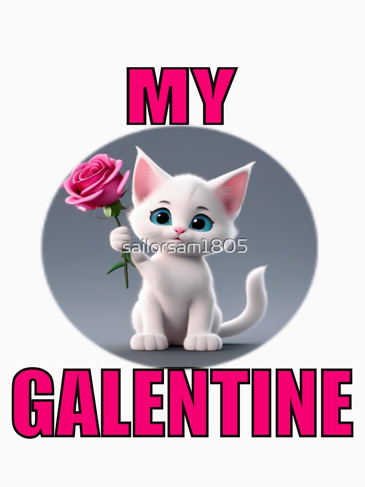 A Pink Rose and Soft Super Cute white kitten on Galentines day and Galentines party, gift idea for Galentines day by sailorsam1805
