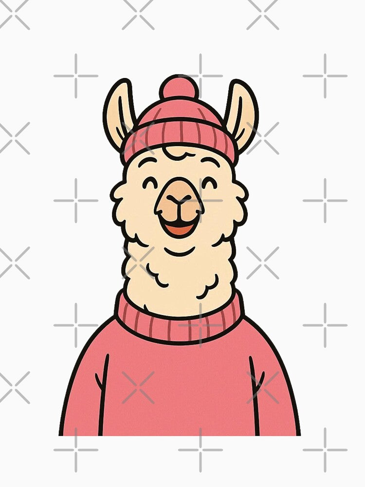Llama in Pink Sweater and Hat – Adorable Casual Animal by Confuzz1ed