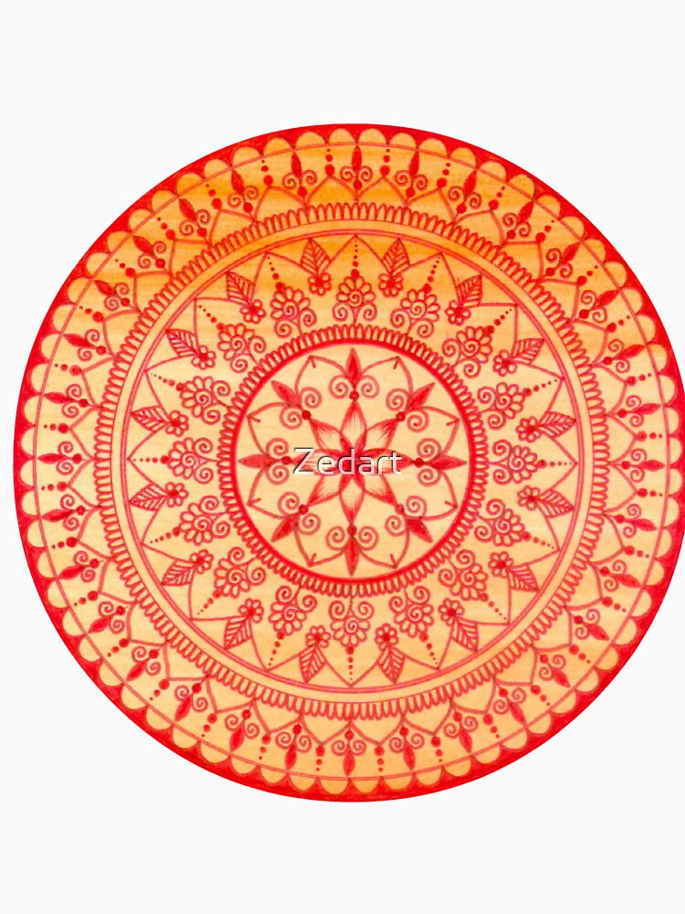 Hand Drawn Red And Orange Mandala by Zedart