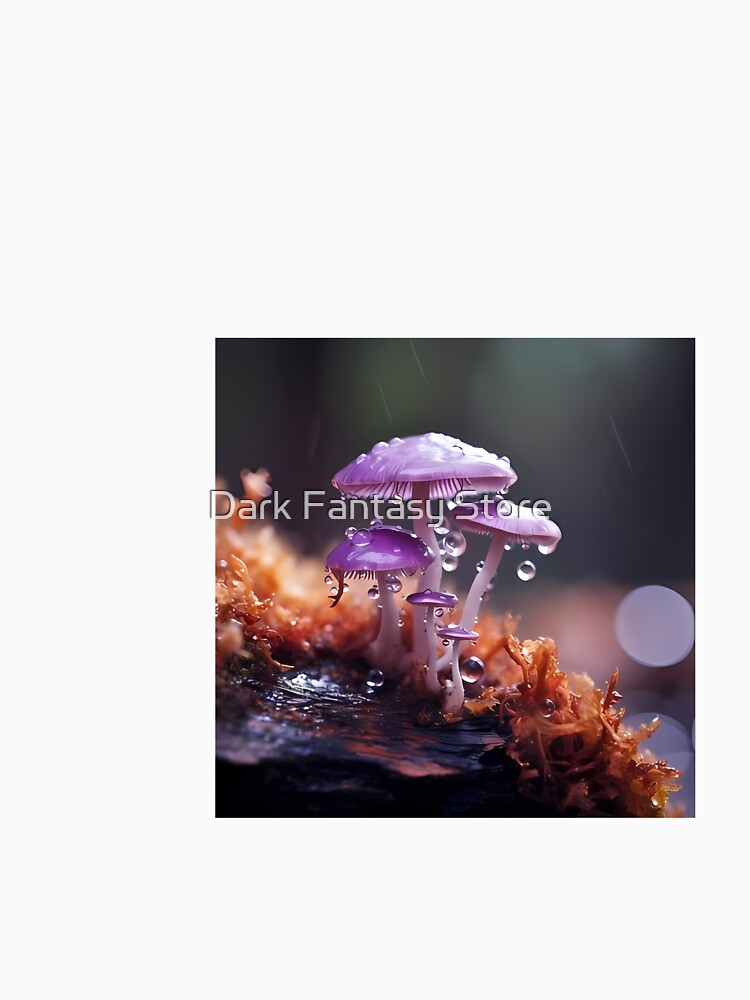 a group of purple mushrooms sitting on top of a moss covered ground by Dark Fantasy Store