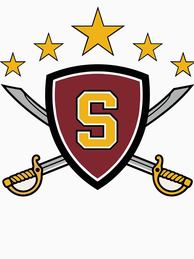 Shield Logo with Sabers and Stars Featuring Letter S – Elite Team, Warrior, or Esports Emblem by bayzidstock