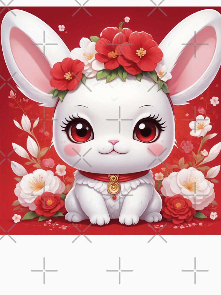 White rabbit in the middle of red and white flowers by MerlinWear