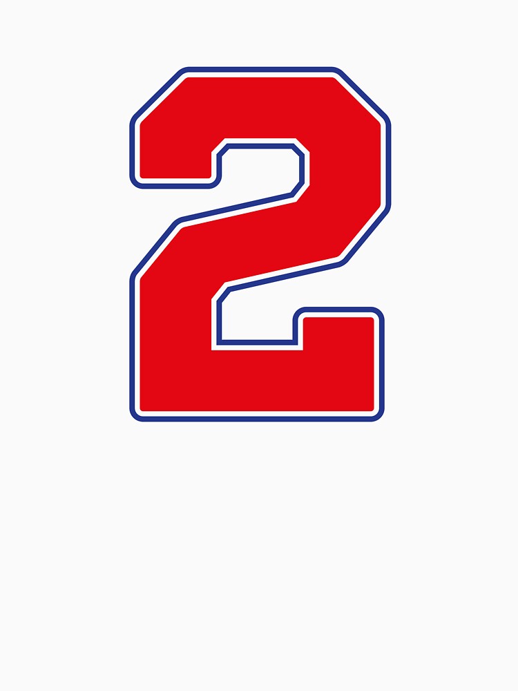Jersey Number 2 / Player Shirt Number Two (Red with Blue Outline) by STUDIO-72