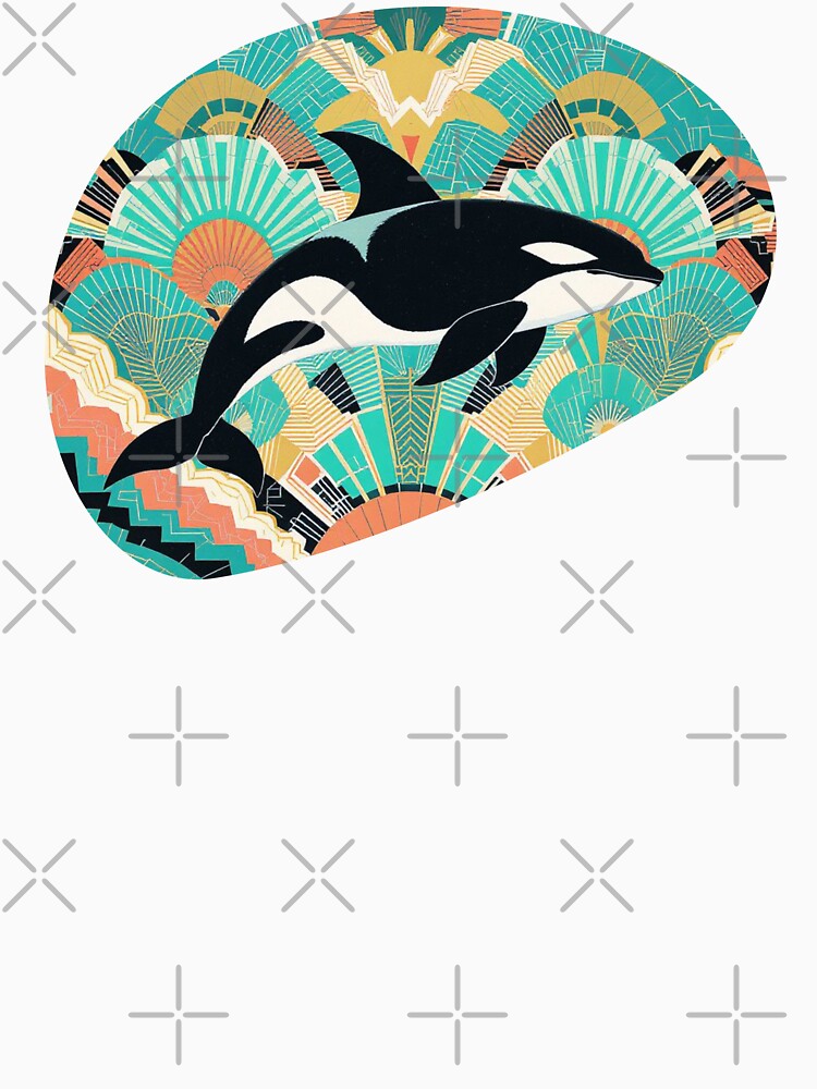 Retro Art Deco Orca – Geometric Mosaic Ocean Dream by FIREDesignsPOD
