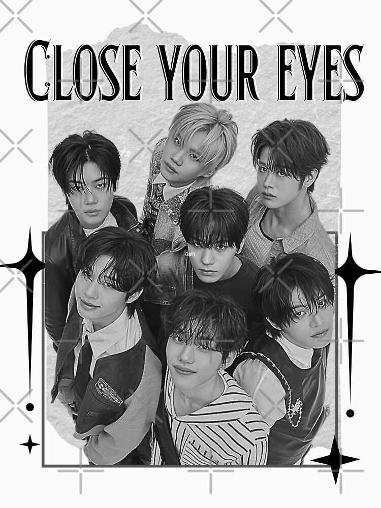 Close Your Eyes Multinational K-Pop Debut Kpop Boy group K-music south korean Boy group Scrapbook Collage Cozy Y2K Vintage Design by HELL0WBELLO