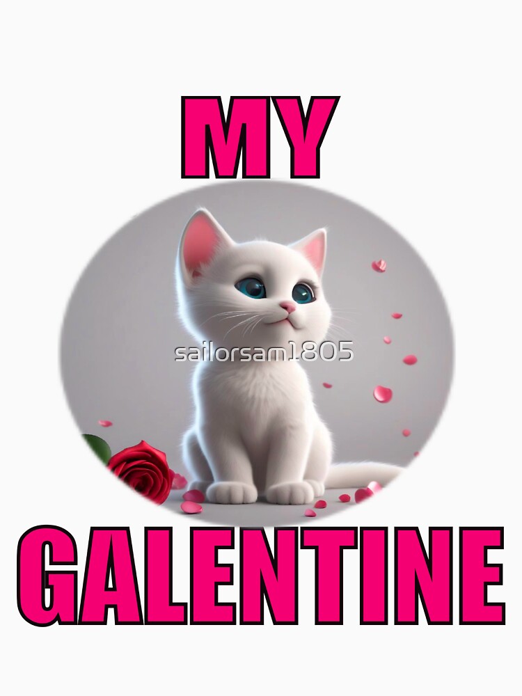 Pink hearts and red Roses and Soft Super Cute white kitten on Galentines day and Galentines party, gift idea for Galentines day by sailorsam1805