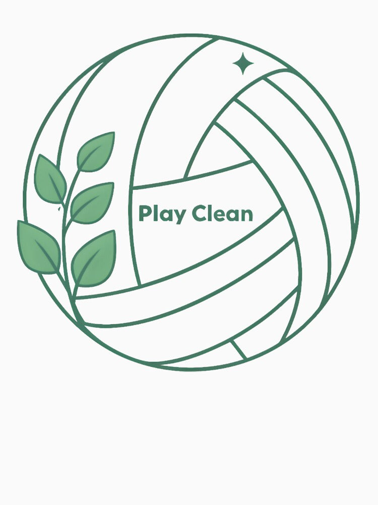 “Play Clean Eco Volleyball Logo | Botanical Volleyball Sticker for Sustainable Sports” by Nawastyle
