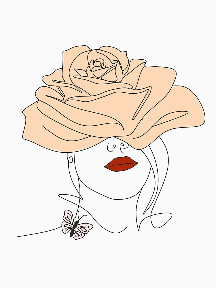 Abstract vector face with flowers line drawing. Portrait minimalistic style. Botanical print. Nature symbol of cosmetics. Modern continuous line art. Fashion print. by Nina Velychko