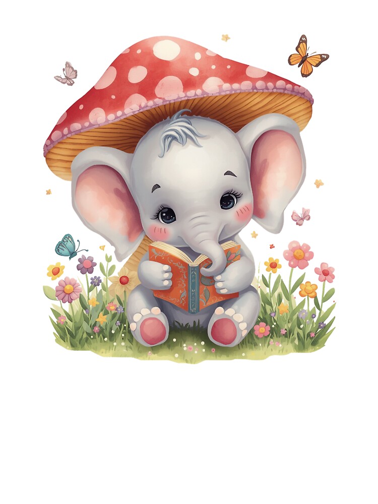 A Cute Baby Elephant - Reading Pastel Colors, Sticker by DigitfanStudio