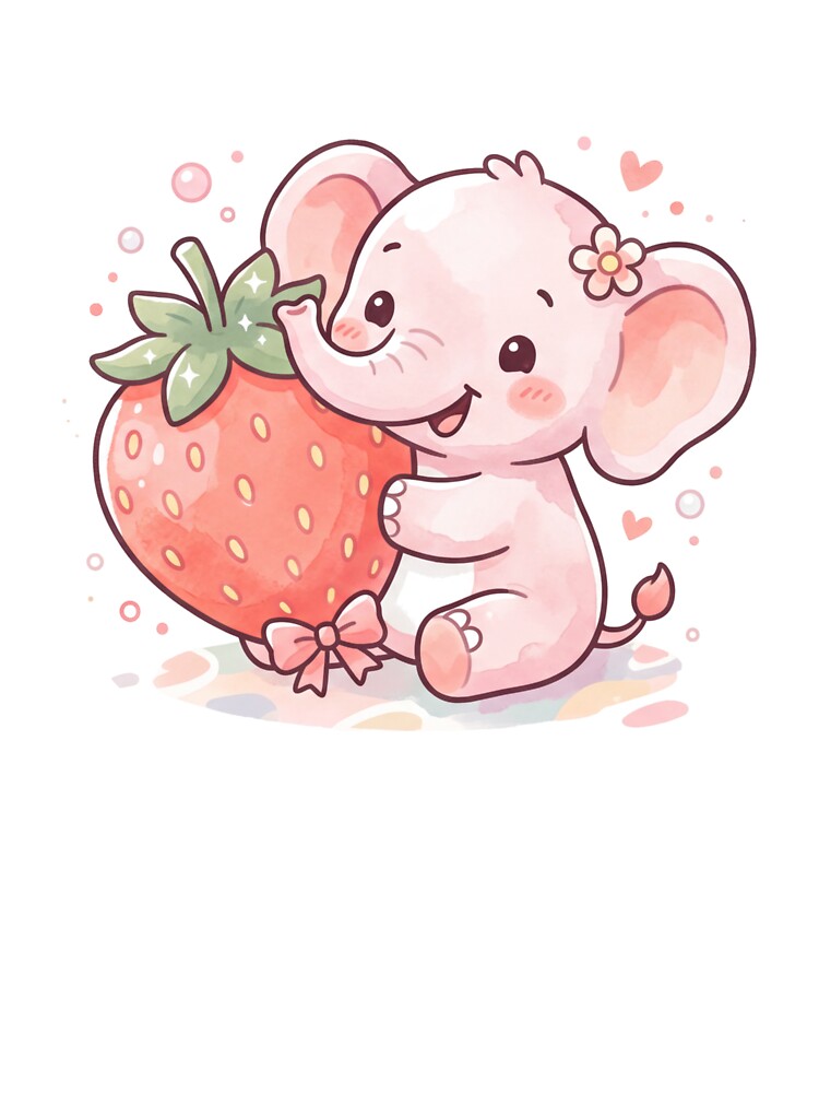 A Sweet Baby Elephant - Pastel Pink, Kawaii Illustration by DigitfanStudio