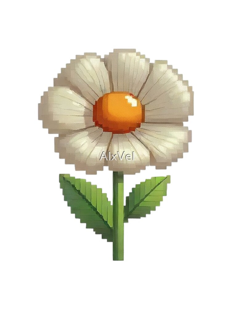 Pixel Art Daisy Flower – Retro 8‑Bit Bloom Minimal Graphic Design by AlxVel Unisex , , , Long Sleeve Tee