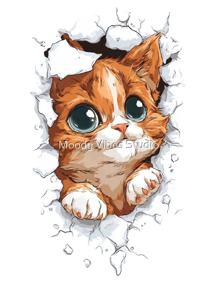 Cute Ginger Kitten Breaking Through Paper by Moody Vibes Studio