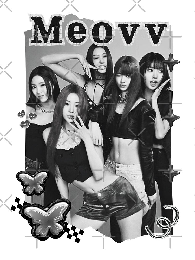 MEOVV Kpop Girl group K-music south korean girl group Black and White Collage Digital Art Portrait by AJUNICE STUDIO