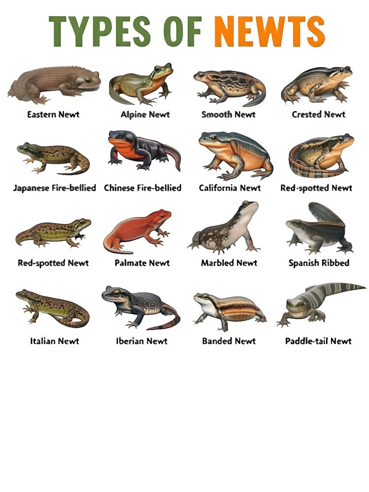 Types Of Newts Educational Chart Amphibian Biology Herpetology Lover Gift by AnnDesignStudio