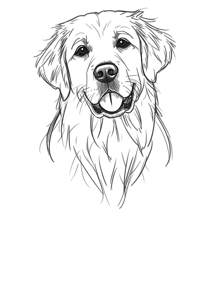 Happy Golden Retriever Ink Sketch by Piising