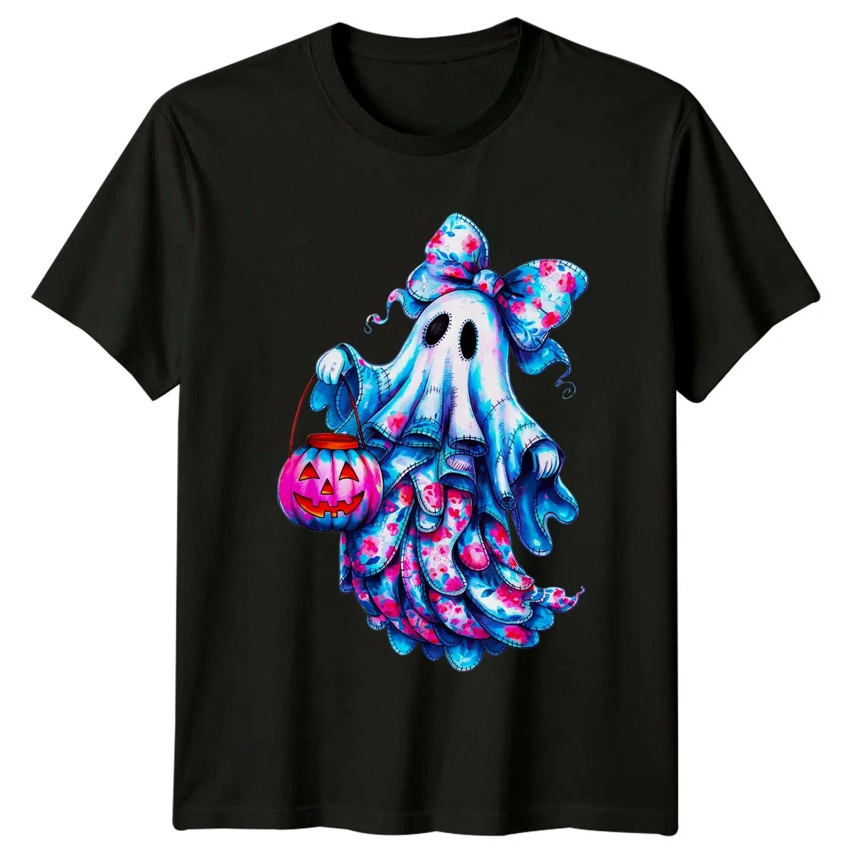 Cute Ghost Pumpkin Halloween Holiday Unisex Mens Womens Graphic Tee Unisex , , , Long Sleeve Tee