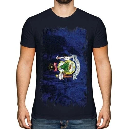 MAINE STATE GRUNGE FLAG MENS TEE TOP MAINER SHIRT JERSEY GIFT Unisex , , , Long Sleeve Tee