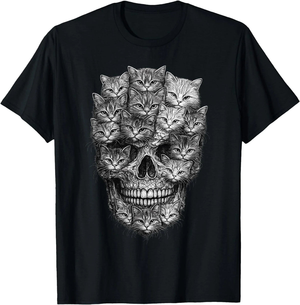 Cat Skull Made of Cats Gothic Kitty Skeleton Dark Aesthetic Unisex , , , Long Sleeve Tee