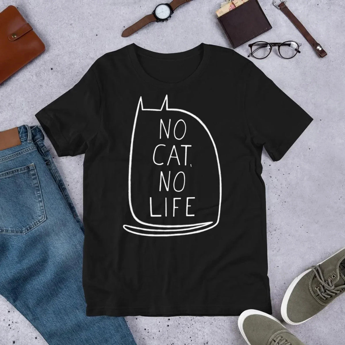 No Cat No Life Cute Kitty Graphic Black Unisex , , , Long Sleeve Tee