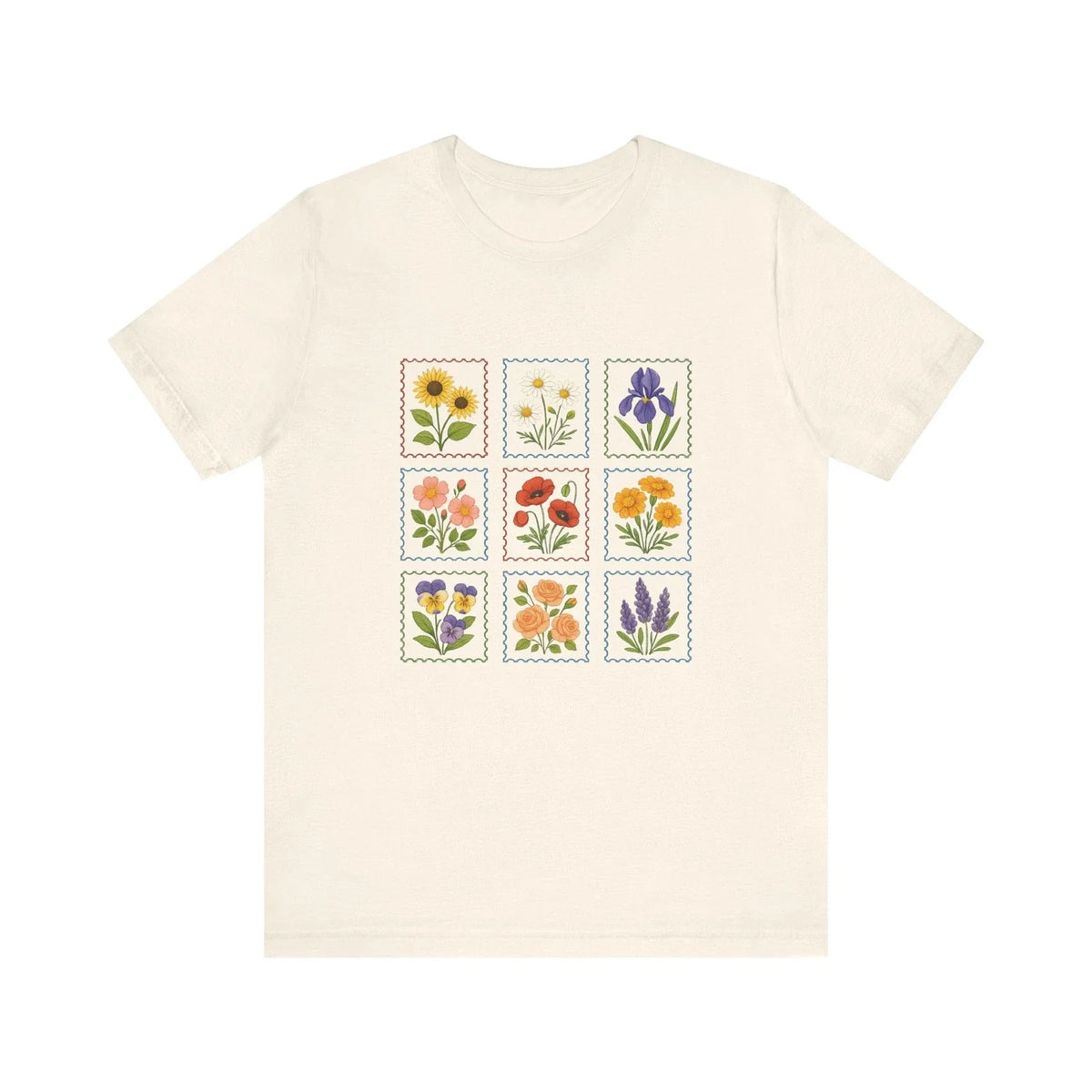 Summer Flower Stamp Tshirt, Vintage Postage Stamp Shirt, Aesthetic Summer Tee Unisex , , , Long Sleeve Tee