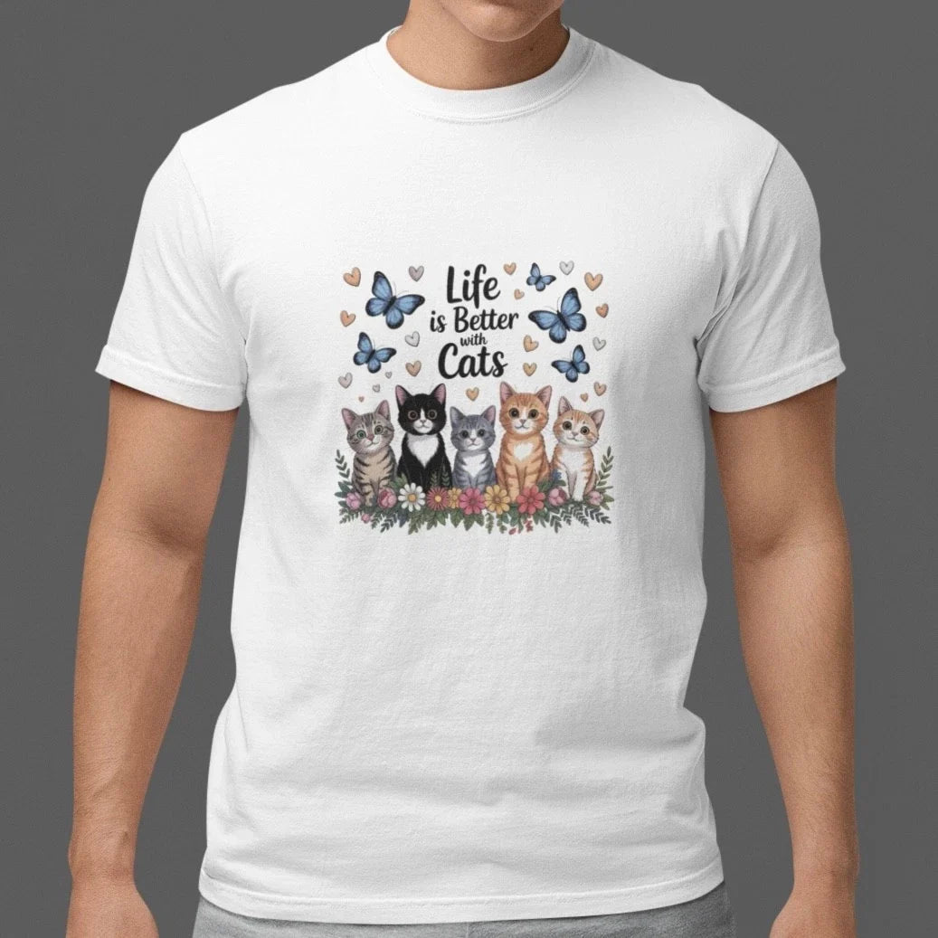 Life is Better with Cats Shirt Cute Cat Lover Kitten Graphic Tee Gift Unisex , , , Long Sleeve Tee