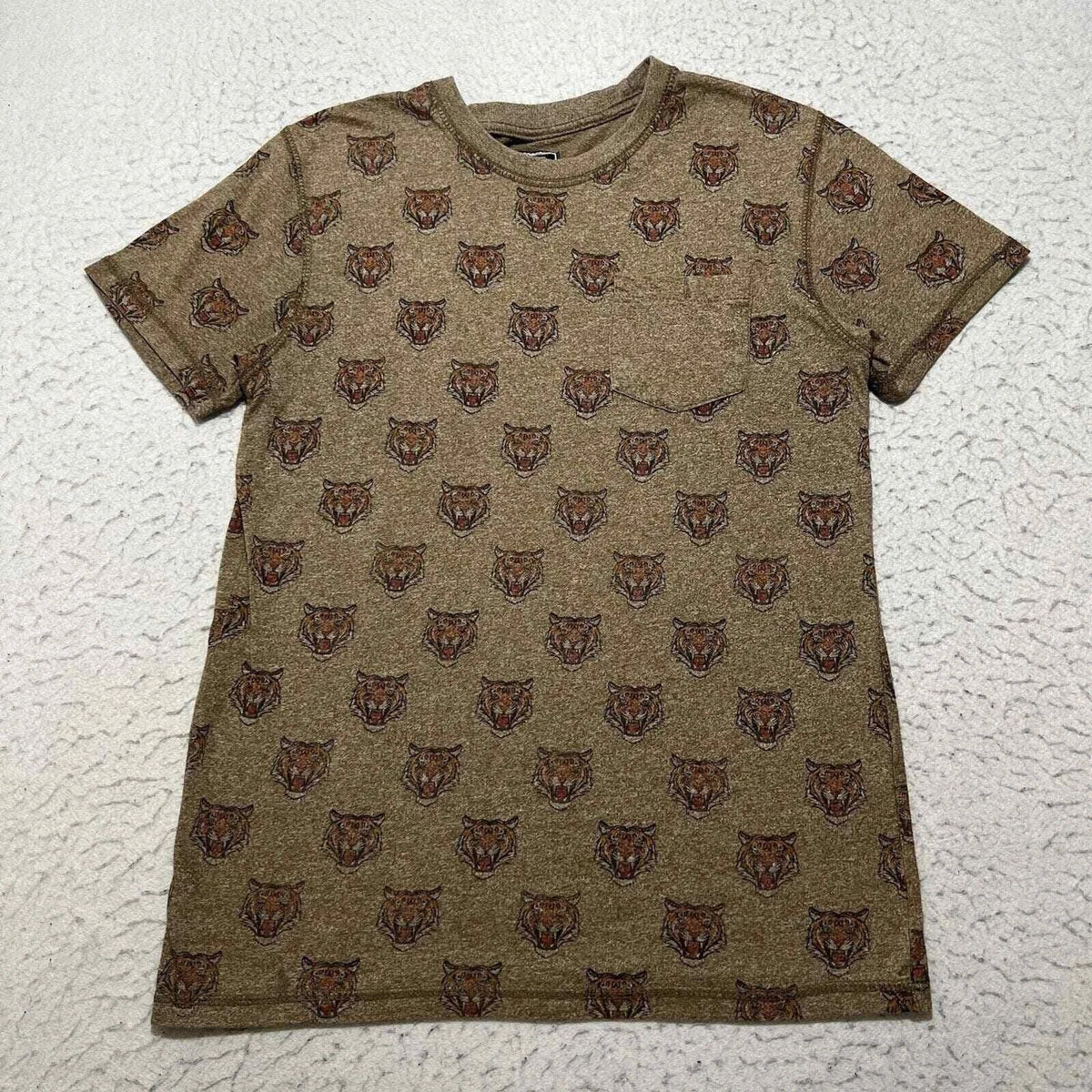 Creative Destruction Mens Small Short Sleeve Tiger Pattern Brown Graphic T Shirt Unisex , , , Long Sleeve Tee