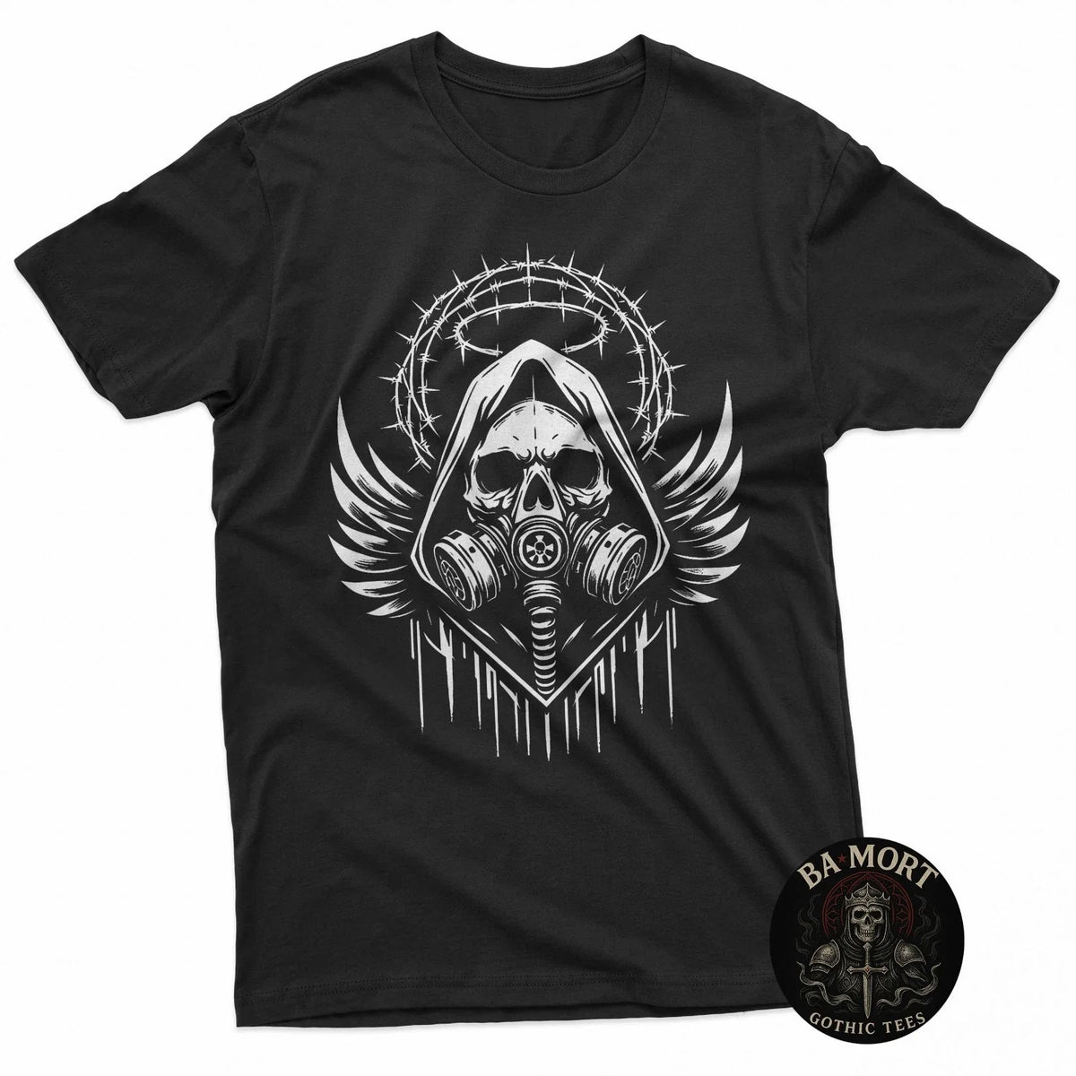 Skull In A Gas Mask Fallen Angel Gothic Emo Aesthetic Unisex , , , Long Sleeve Tee