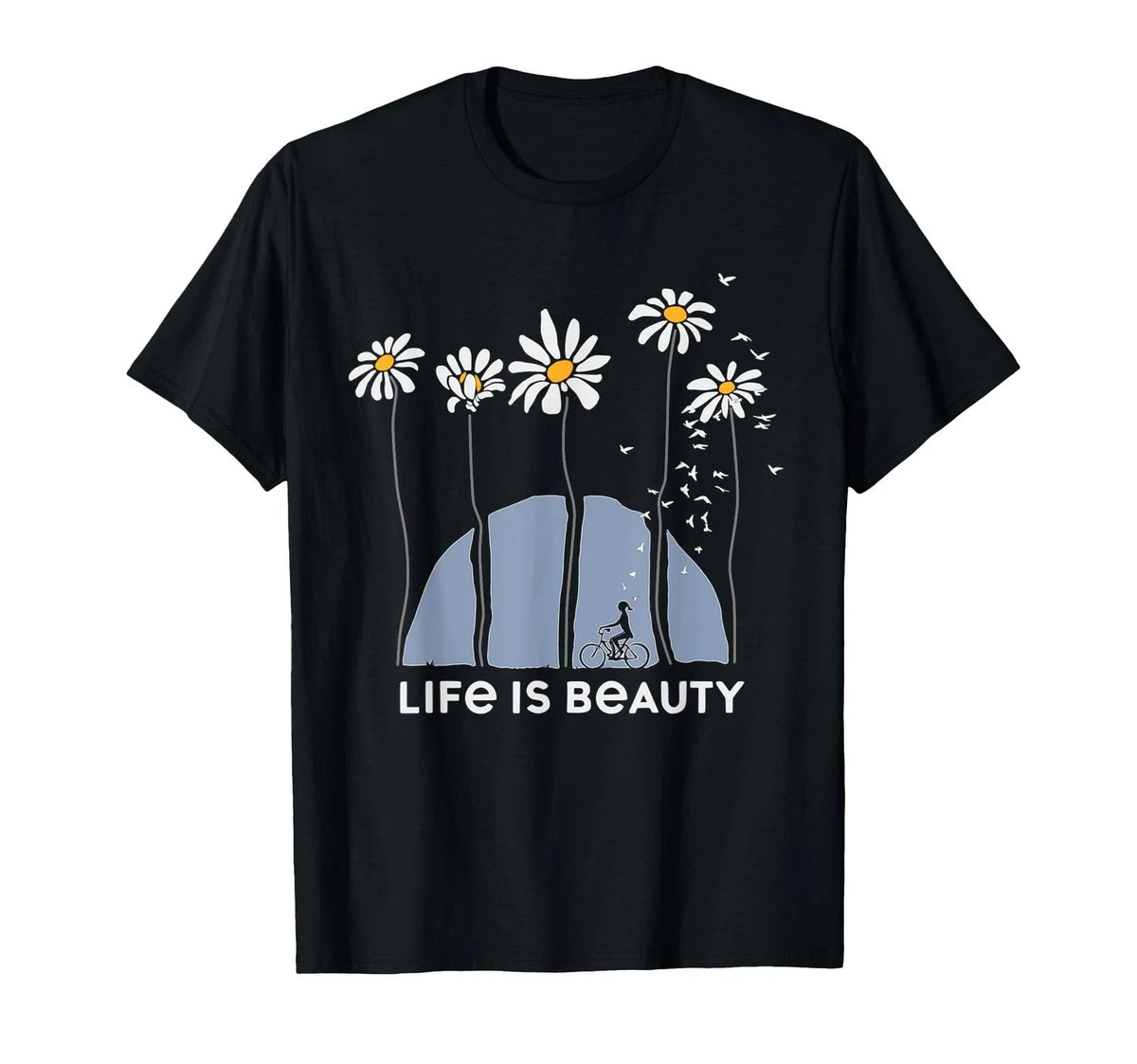 Life is Beauty Bicycle Nature Design – Minimalist Floral Art Unisex , , , Long Sleeve Tee