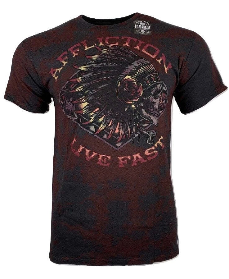 AFFLICTION Men's AC FAST TRACK Indian Skull Black Biker MMA S-4XL Unisex , , , Long Sleeve Tee