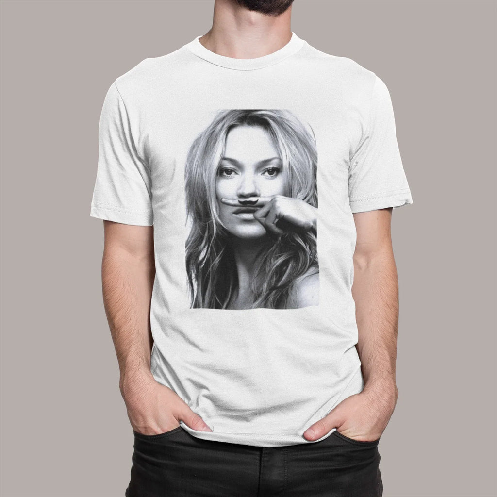 KATE MOSS MOUSTACHE T SHIRT COOL FUNNY ADULTS KIDS Unisex , , , Long Sleeve Tee