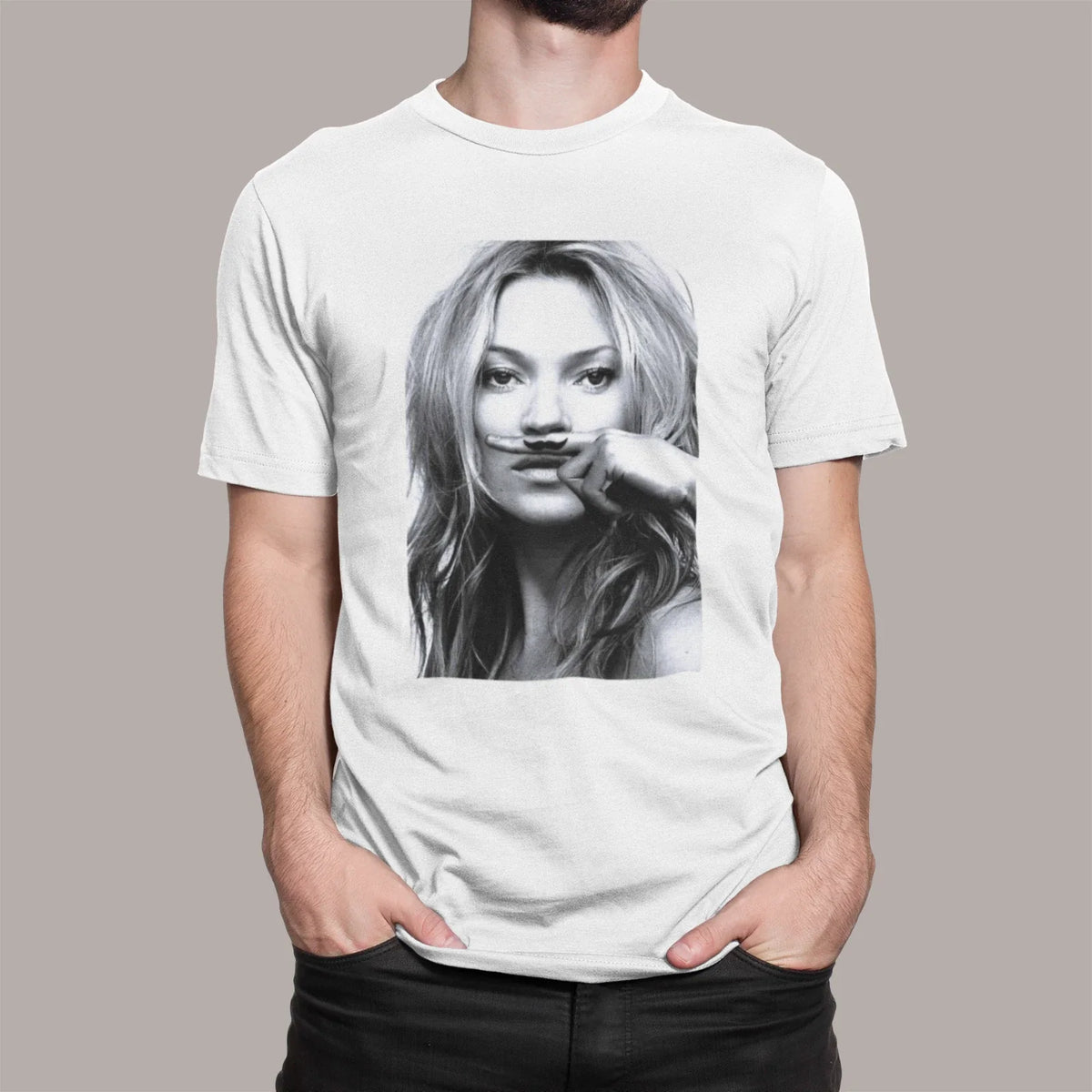 KATE MOSS MOUSTACHE T SHIRT COOL FUNNY ADULTS KIDS Unisex , , , Long Sleeve Tee
