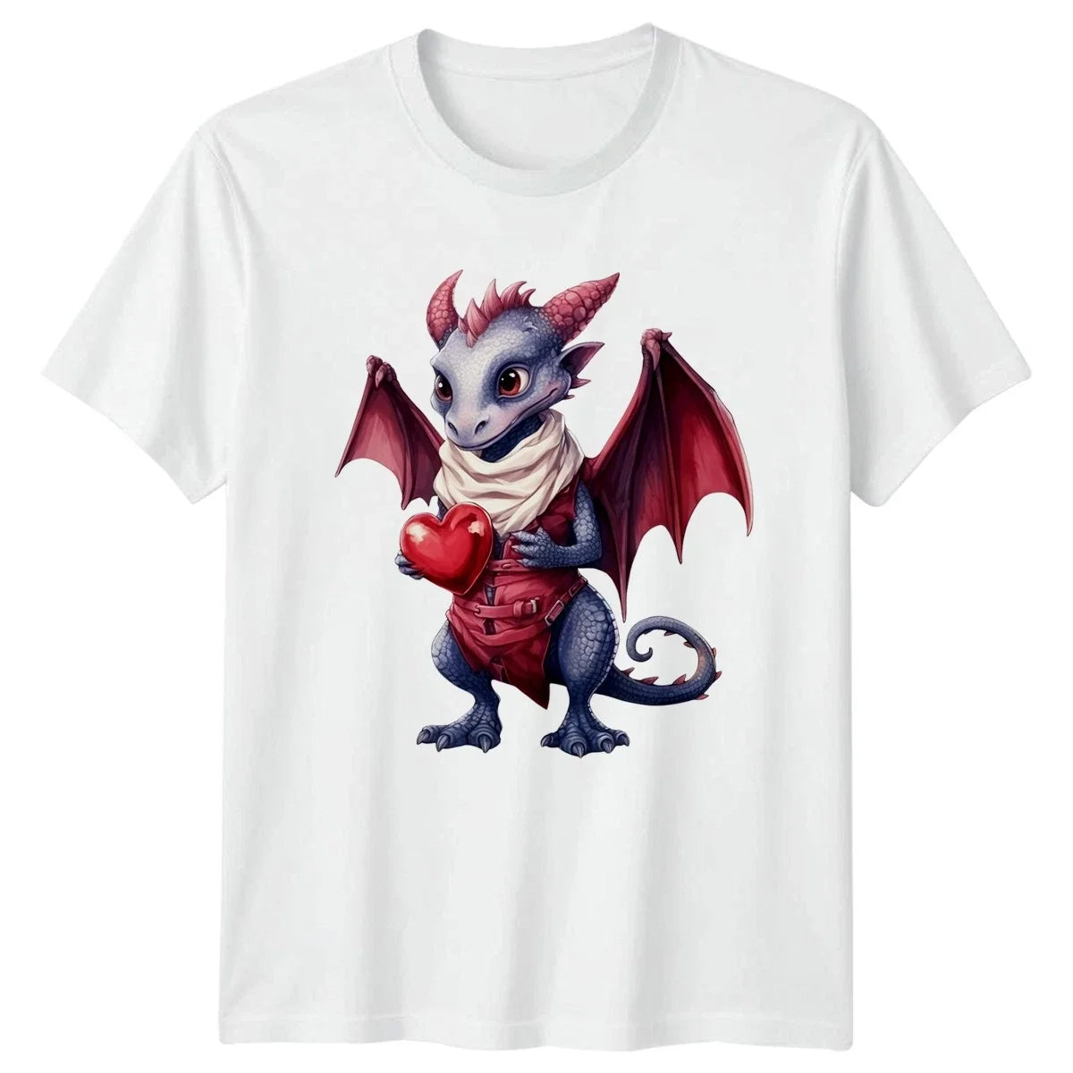 Cute Dragon Holding Heart Graphic Tee Unisex Top Unisex , , , Long Sleeve Tee