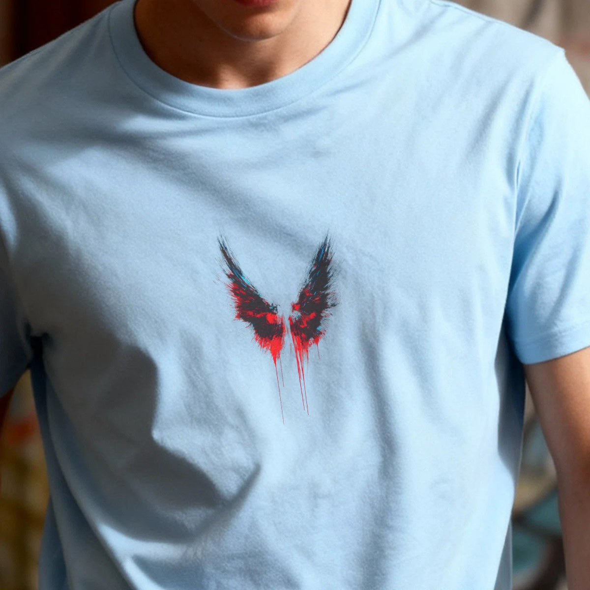 Bloody Wings Minimalistic Graffiti Tee, Urban Top, Unisex Cotton Unisex , , , Long Sleeve Tee