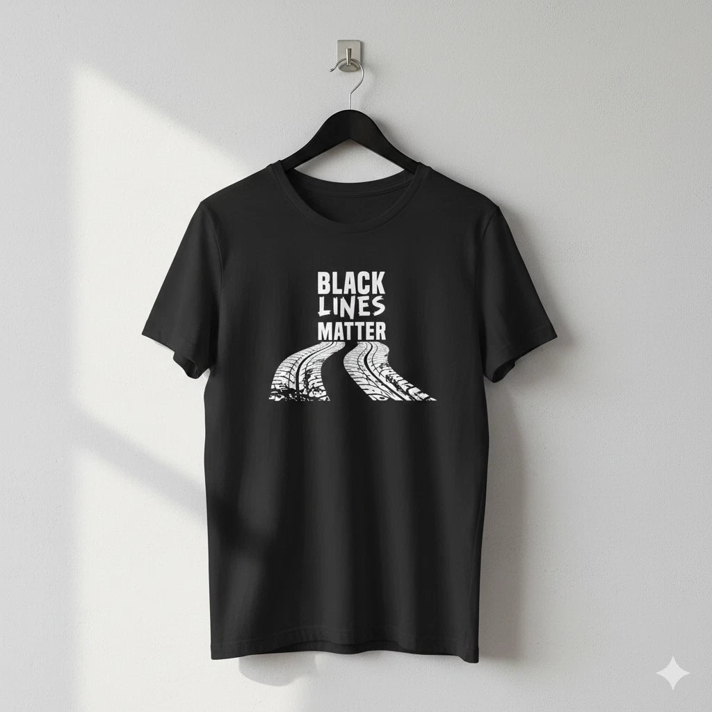 Black Lines Matter Black Graphic Tire Track Automotive Tee - T885 Unisex , , , Long Sleeve Tee