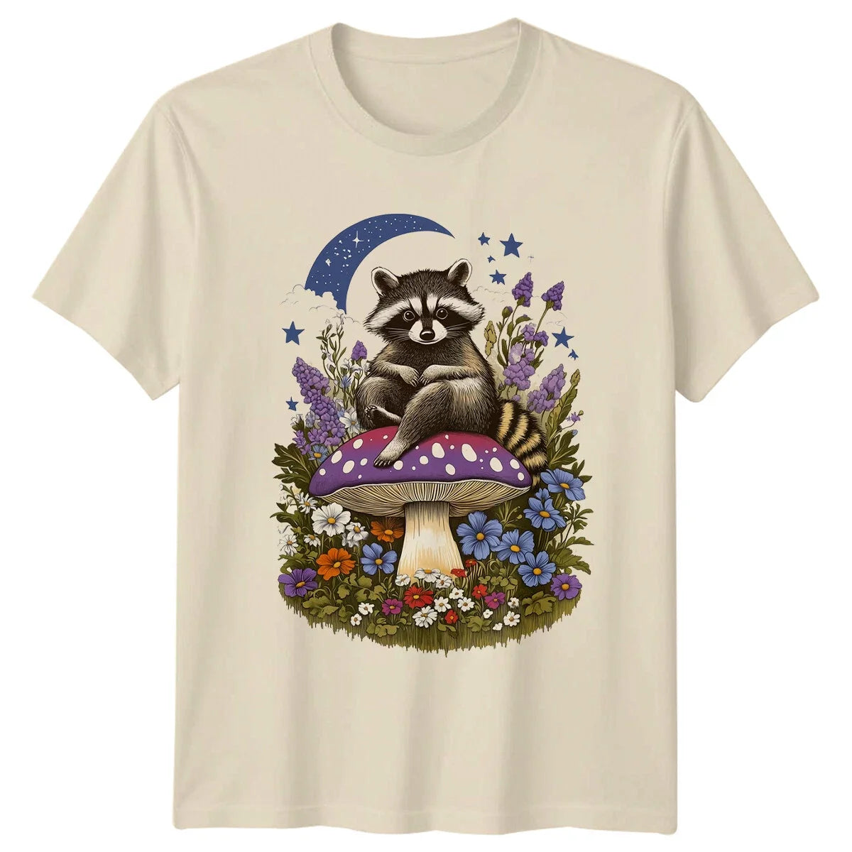 Raccoon On Mushroom , Floral Forestcore Aesthetic Gift Unisex , , , Long Sleeve Tee