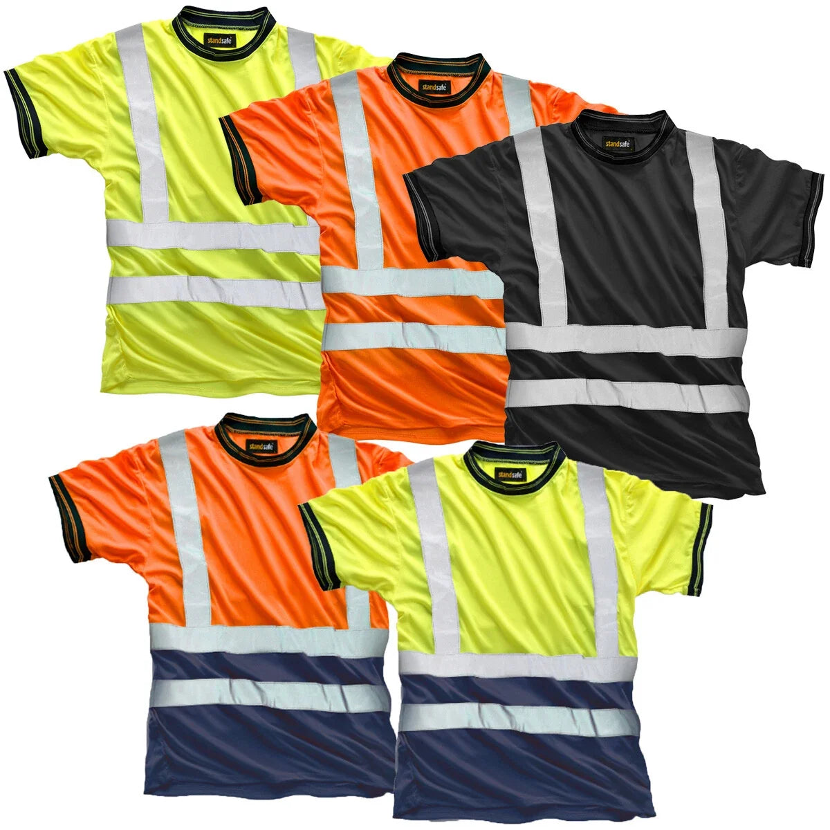 StandSafe Hi Vis Crew Neck T Shirt | High Visibility Reflective Work Top Unisex , , , Long Sleeve Tee